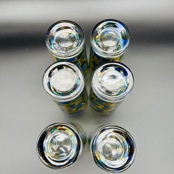 Vtg MCM West Virginia Glass Cocktail Set 22K Gold Mosaic 7 pc 50 oz Pitcher - Picture 7 of 16